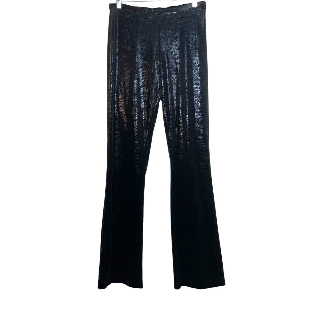Vintage Black Snake Print Shiny Stretch Pants Flare M